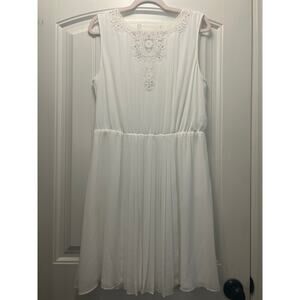 Jessica Simpson Women’s Coquette Lace Crochet‎ Pleated Mini Dress Size 14 White